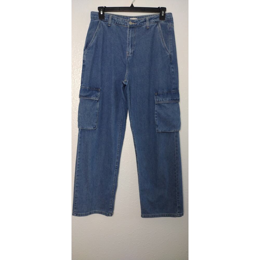 Simple Society Wide Leg Denim Cargo Jeans Utility Skater Grunge y2k Sz 9